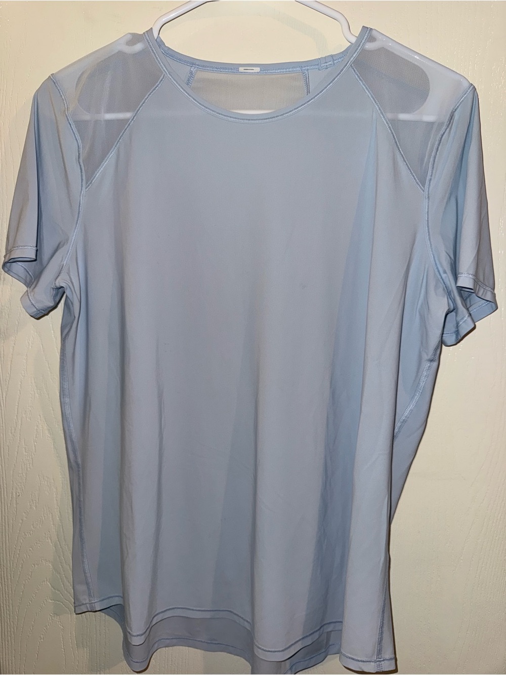 lululemon athletica light blue short sleeve mesh-shoulder top